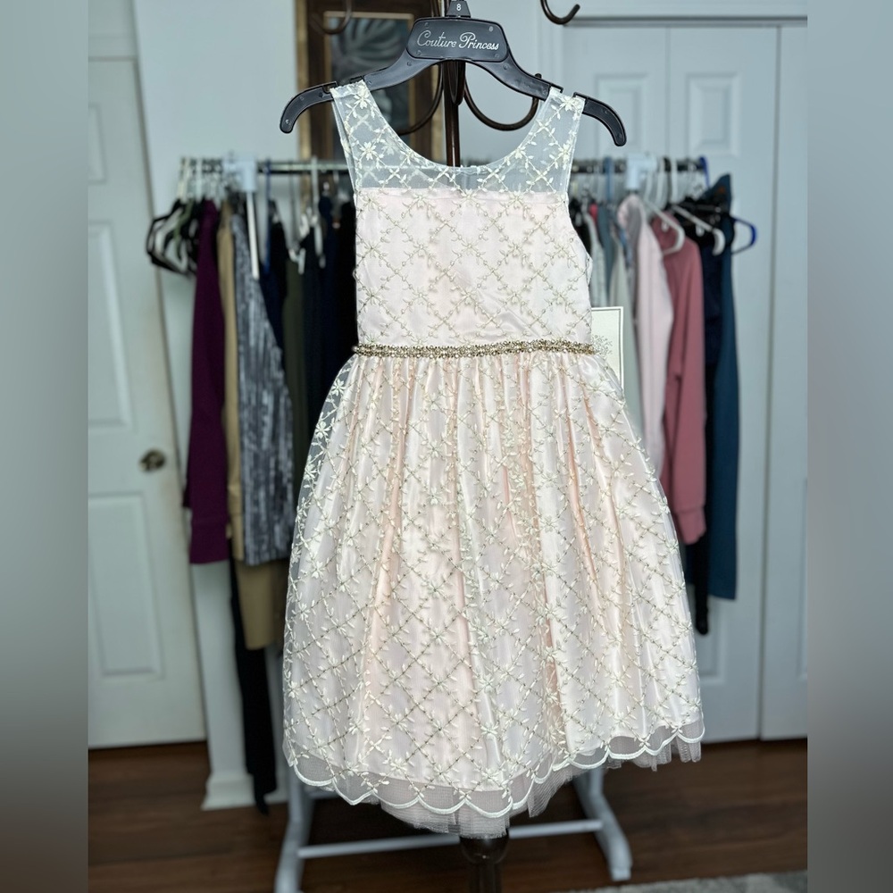 COUTURE PRINCESS LIGHT PINK FLOWER STITCH GIRL’S DRESS SIZE 8